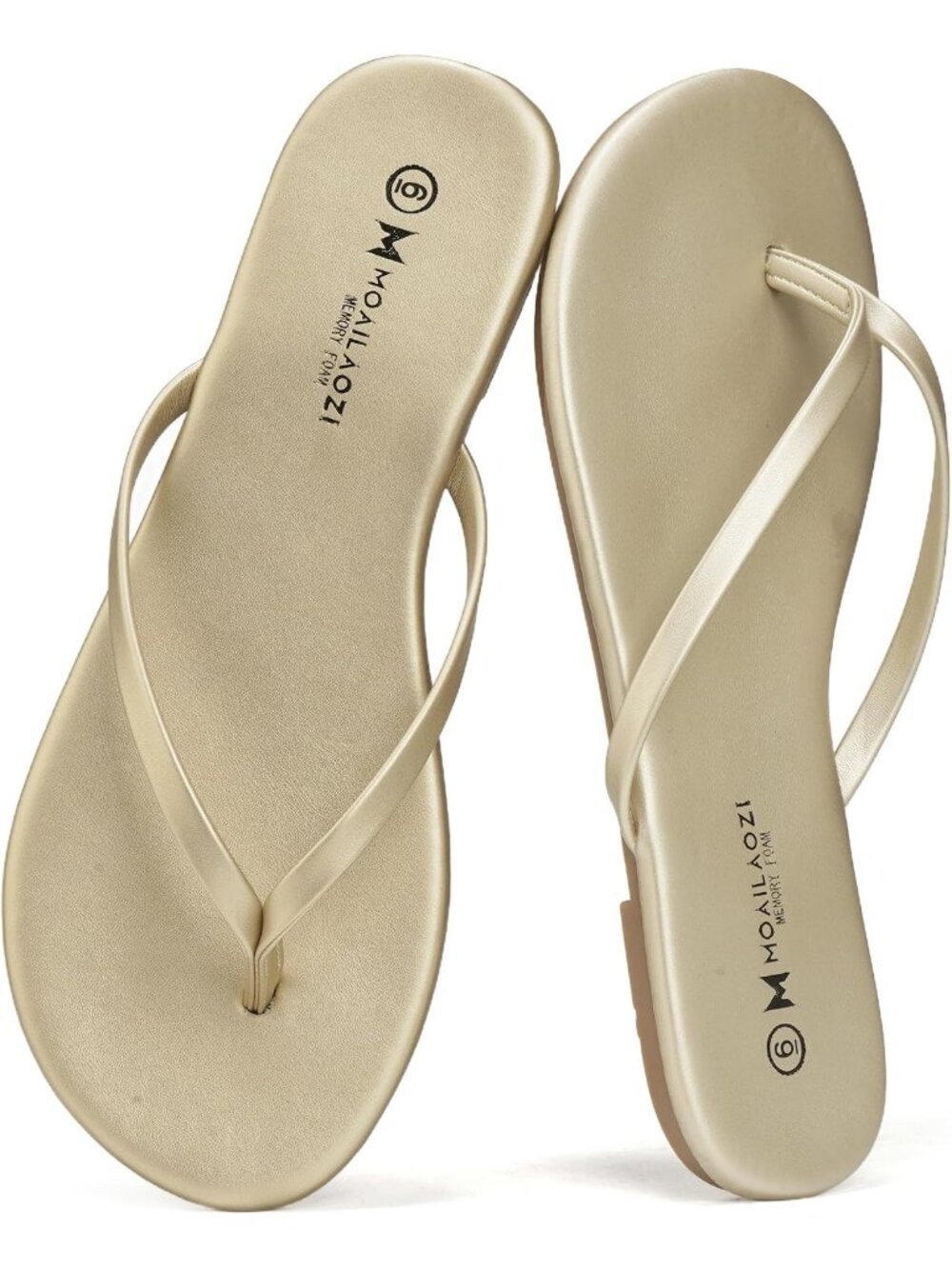 Women's Gold Memory Foam Cushioned Sole Lightweight Flat Thong Flip-Flop Sandals